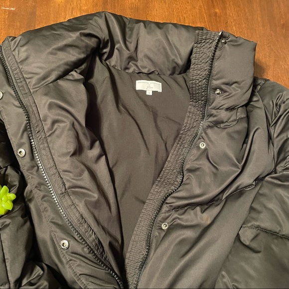 Universal Standard for J.CREW Long Black Chevron Puffer Coat Size Large - Picture 7 of 13